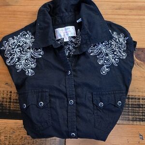 Panhandle Women's Western Black Button Down Pearl Snap Embroidered Rodeo Size S